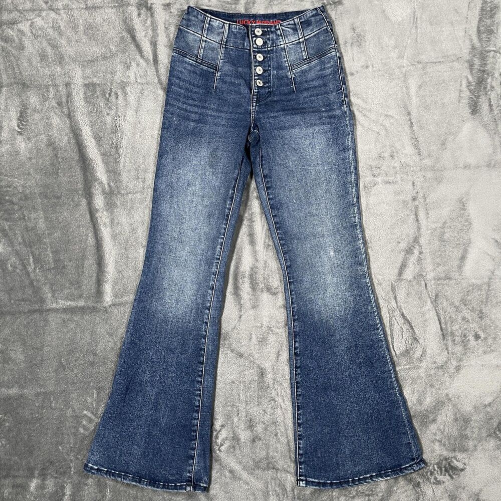 Lucky Brand Stevie High Rise Flare Jeans Womens 2/26 Blue Medium Wash Button Fly